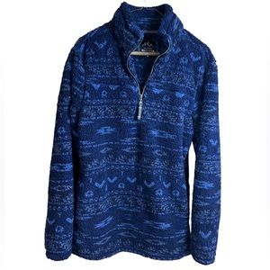 Alpine Sherpa Mens Blue‎ Tribal Geometric Quarter Zip Fleece Pullover Jacket